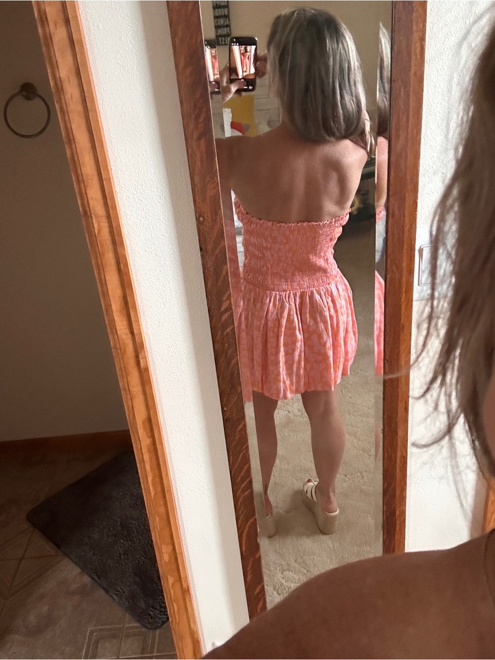 Free People Pink and Orange Smocked Strapless Mini Dress NWT - Picture 3 of 11